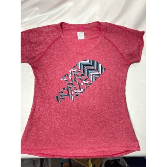 The North Face Pink Heathered V-Neck Athletic Tee Logo S - Picture 1 of 7